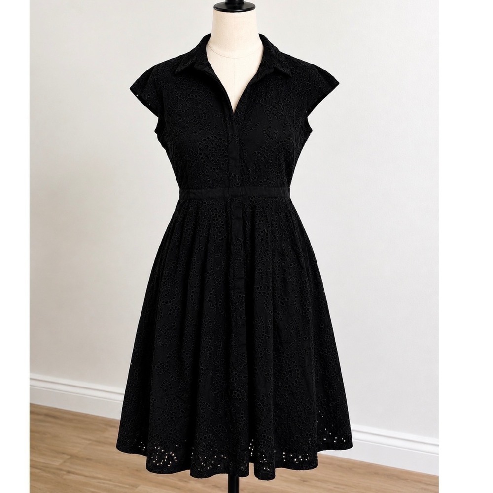 White House Black Market Black Eyelet MIDI Shirt Embroidered Dress Size 10 NWT - Picture 2 of 10